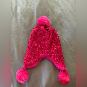 Pink sequined fleece lined beanie hat